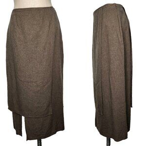 J Jill Wool Blend Midi Skirt 10 Brown Layered Vintage Classic